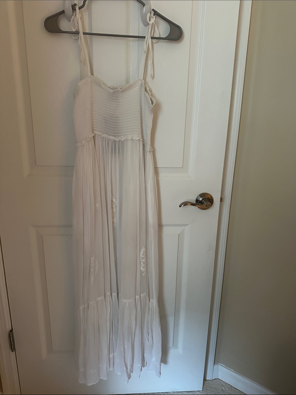 YOUNG THREADS - NWT White Tie-Shoulder Smocked Maxi/Midi Dress - Picture 2 of 8